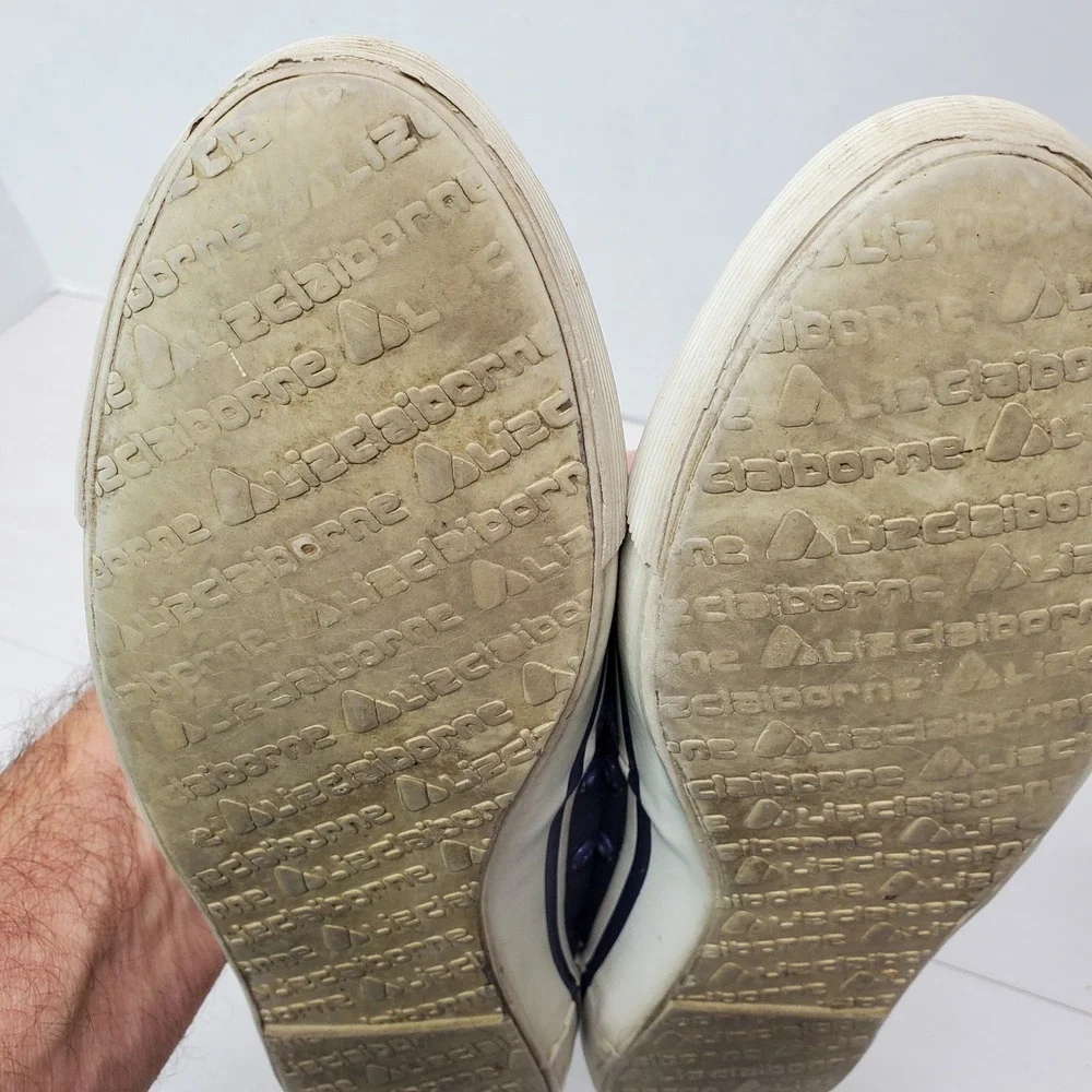 Liz Claiborne Casual Canvas Slip On‎ Sneakers Shoes Blue White Stripe Size 10